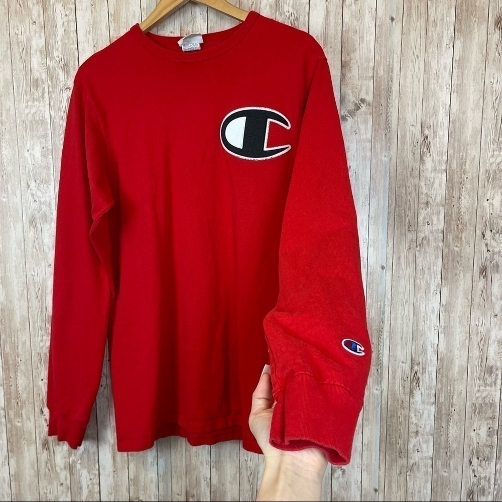 Champion Heritage C Patch Red Long Sleeve Crewneck Top Size Large Men - Picture 5 of 12